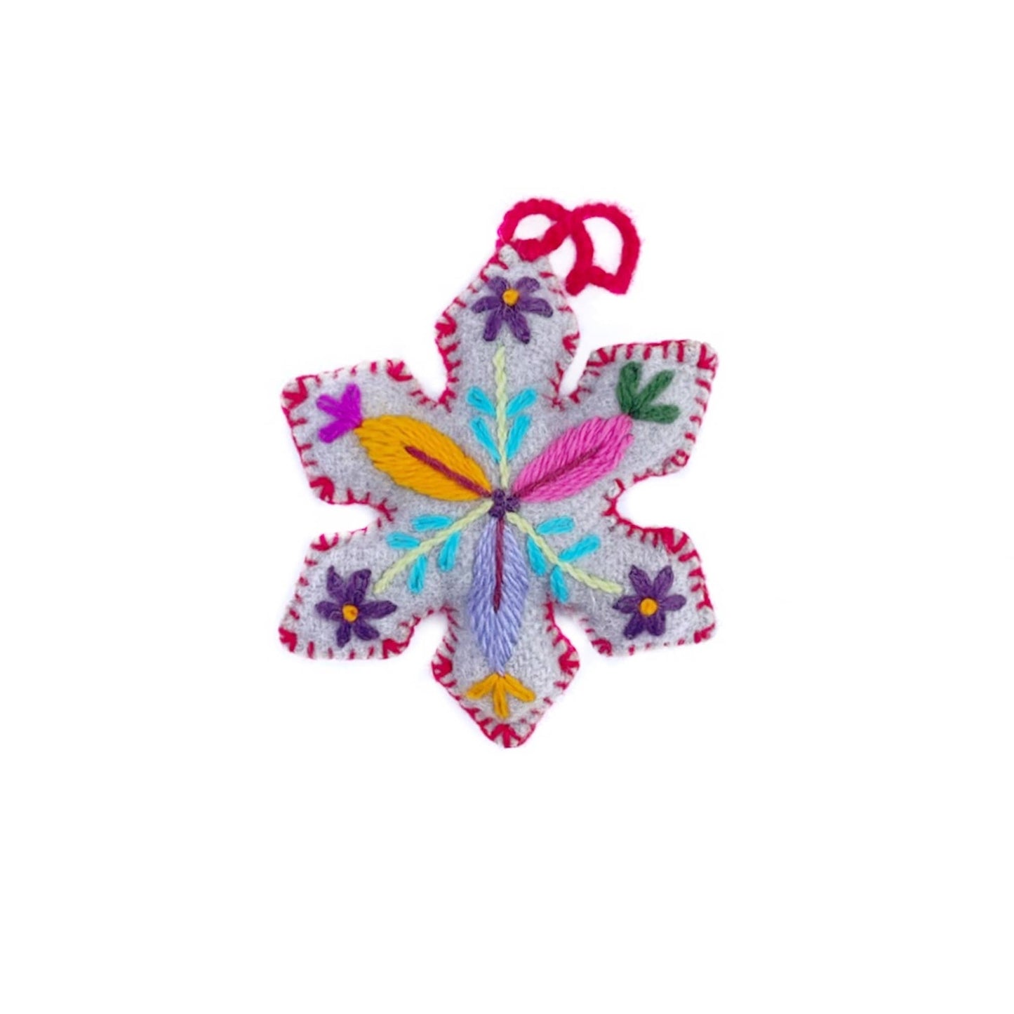 Embroidered Ornament; Colorful Pointed Snowflakes (Handmade)