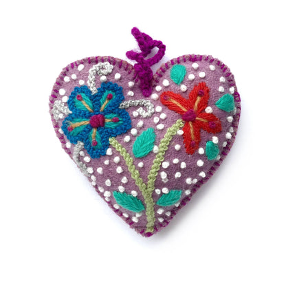 Embroidered Ornament; Colorful Hearts (Handmade)