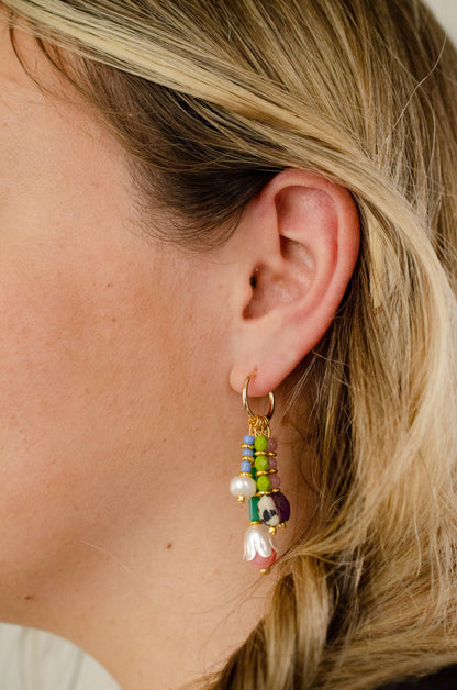 Earrings; Pastel Charm Dangle By Jill Makes (Gold, Handmade)