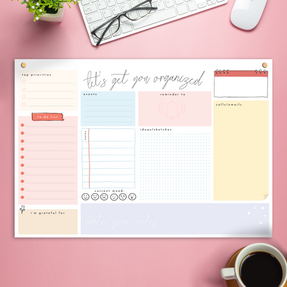 XL Desk Notepad; Let's Get Organized! (50 Pages)