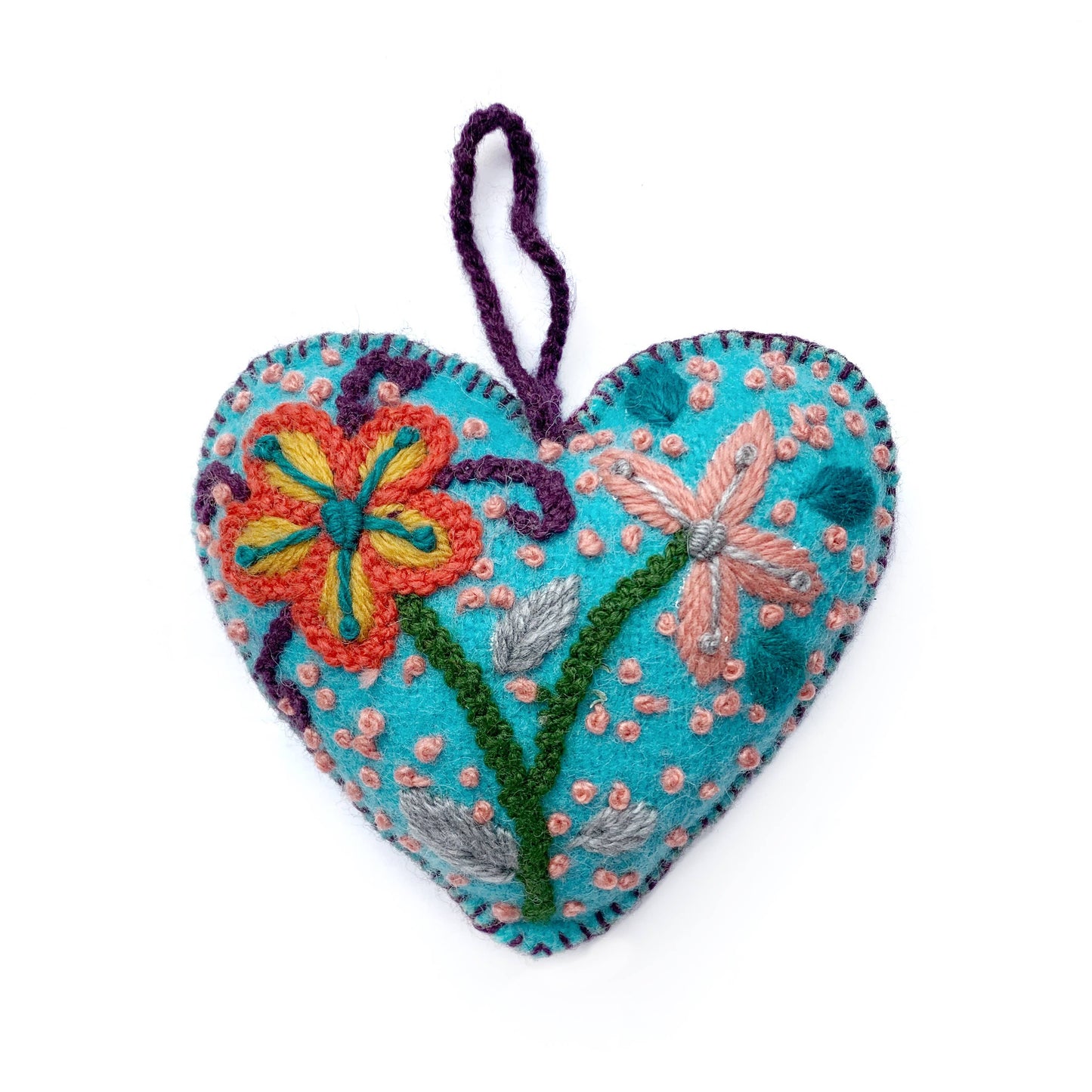 Embroidered Ornament; Colorful Hearts (Handmade)