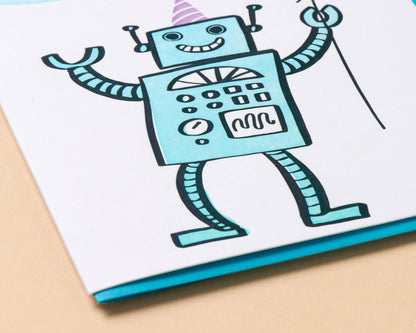 Birthday Card; Robot (Kids Bday, Letterpress)