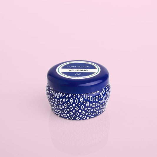 Capri Blue Candle; 3oz (Volcano Scent, Soy Blend) Pattern Blue Mini Tin