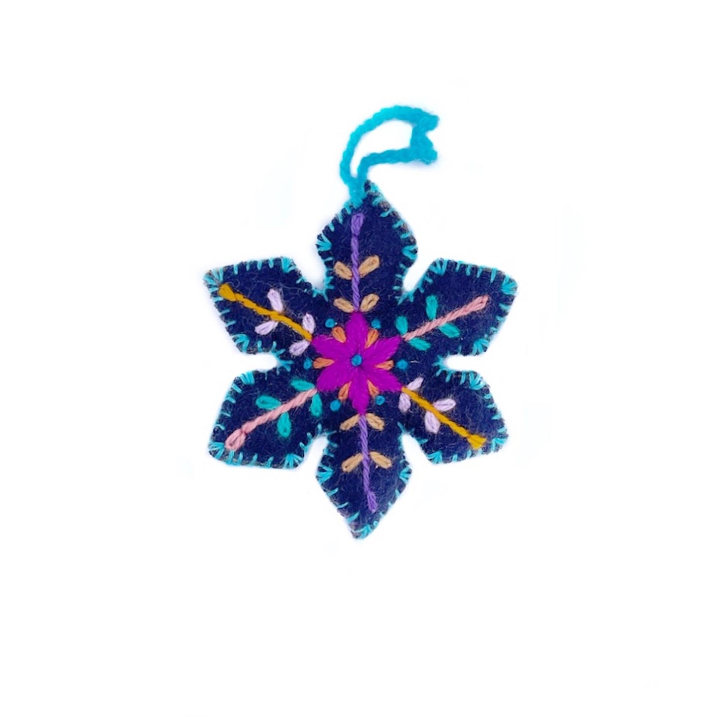 Embroidered Ornament; Colorful Pointed Snowflakes (Handmade)