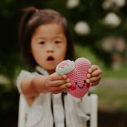 Crochet Rattle; Friendly Heart, Red (Handmade Plush Toy)