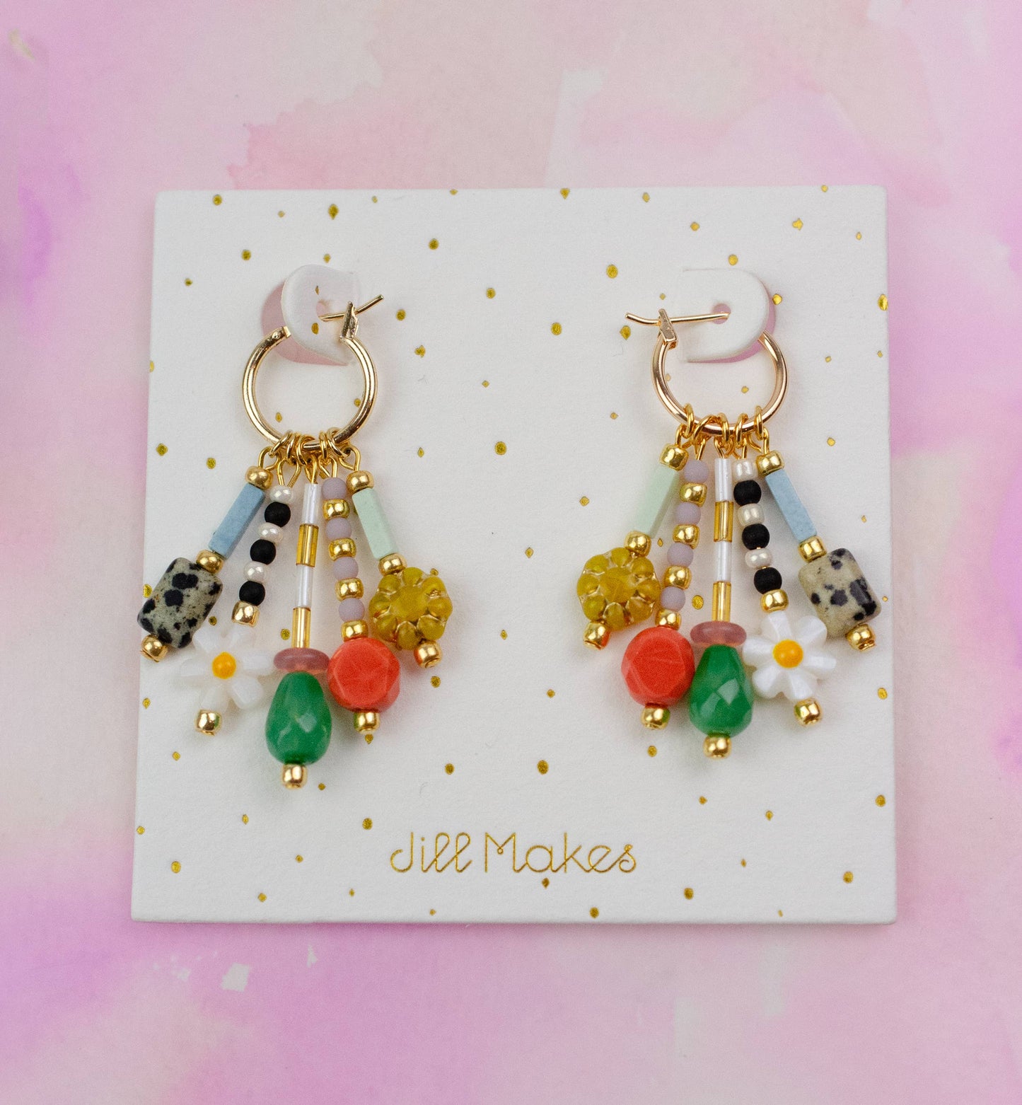 Earrings; Della Dangle (Colorful Beaded Charms, Gold Plated) By Jill Makes