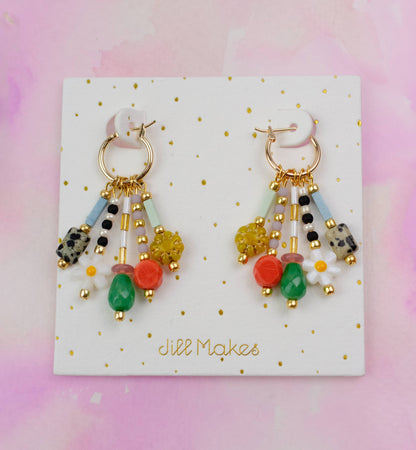 Earrings; Della Dangle (Colorful Beaded Charms, Gold Plated) By Jill Makes