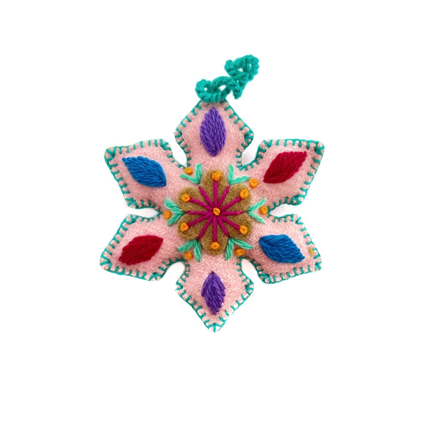 Embroidered Ornament; Colorful Pointed Snowflakes (Handmade)