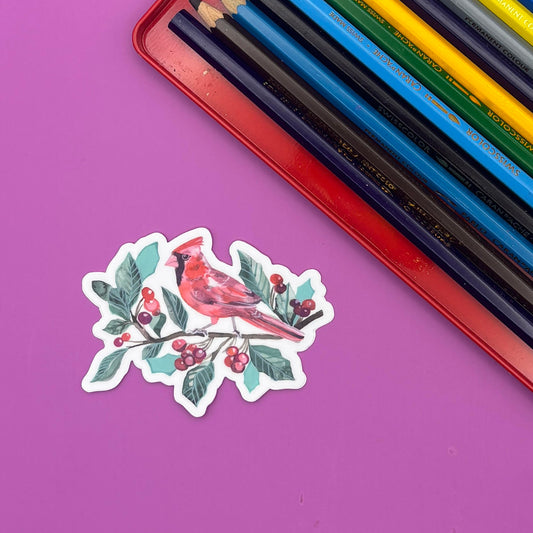 Vinyl Sticker; Cardinal in Berries - Made By Shellie