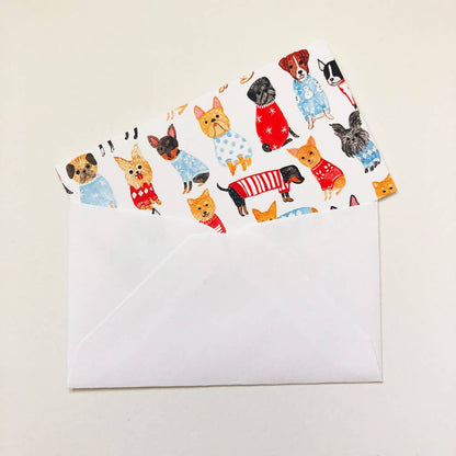 Tiny Note Card Set; Dogs in Sweaters (Set of 10 Flat Cards+Envelopes)