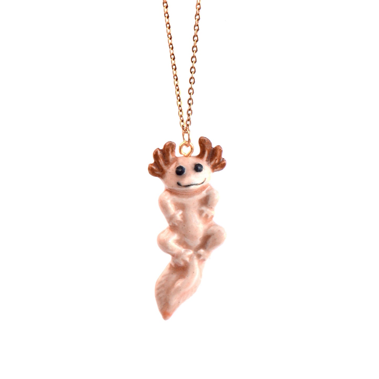 Necklace; Axolotl By Camp Hollow (Hand-Painted Porcelain, 24K Gold Steel Chain)