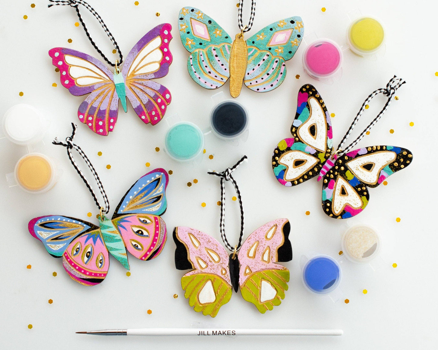 DIY Ornament Kit; Butterflies (5 Butterflies + 8 Paint Colors) By Jill Makes