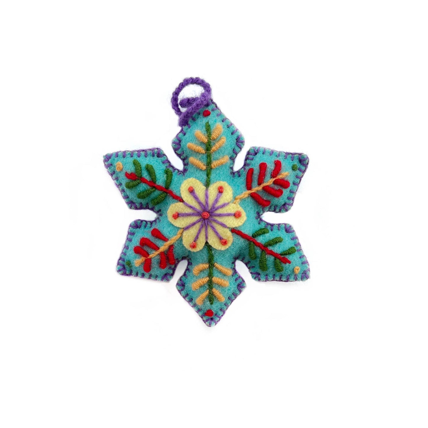 Embroidered Ornament; Colorful Pointed Snowflakes (Handmade)