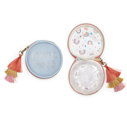 Pill Box With Tassel; Chill Pills (Blue, Vegan Leather)