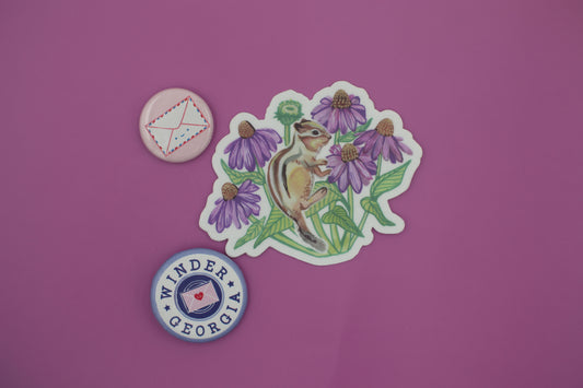 Vinyl Sticker; Chipmunk in Daisies - Made By Shellie