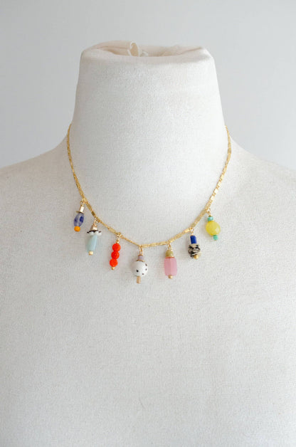 Necklace; Jewel Charm (Jewel Tones, Gold Plated Flat Chain) By Jill Makes