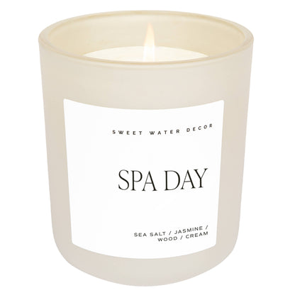 Soy Candle; Spa Day 15 oz (Matte Jar, 70+hrs Burn Time) By Sweet Water Decor