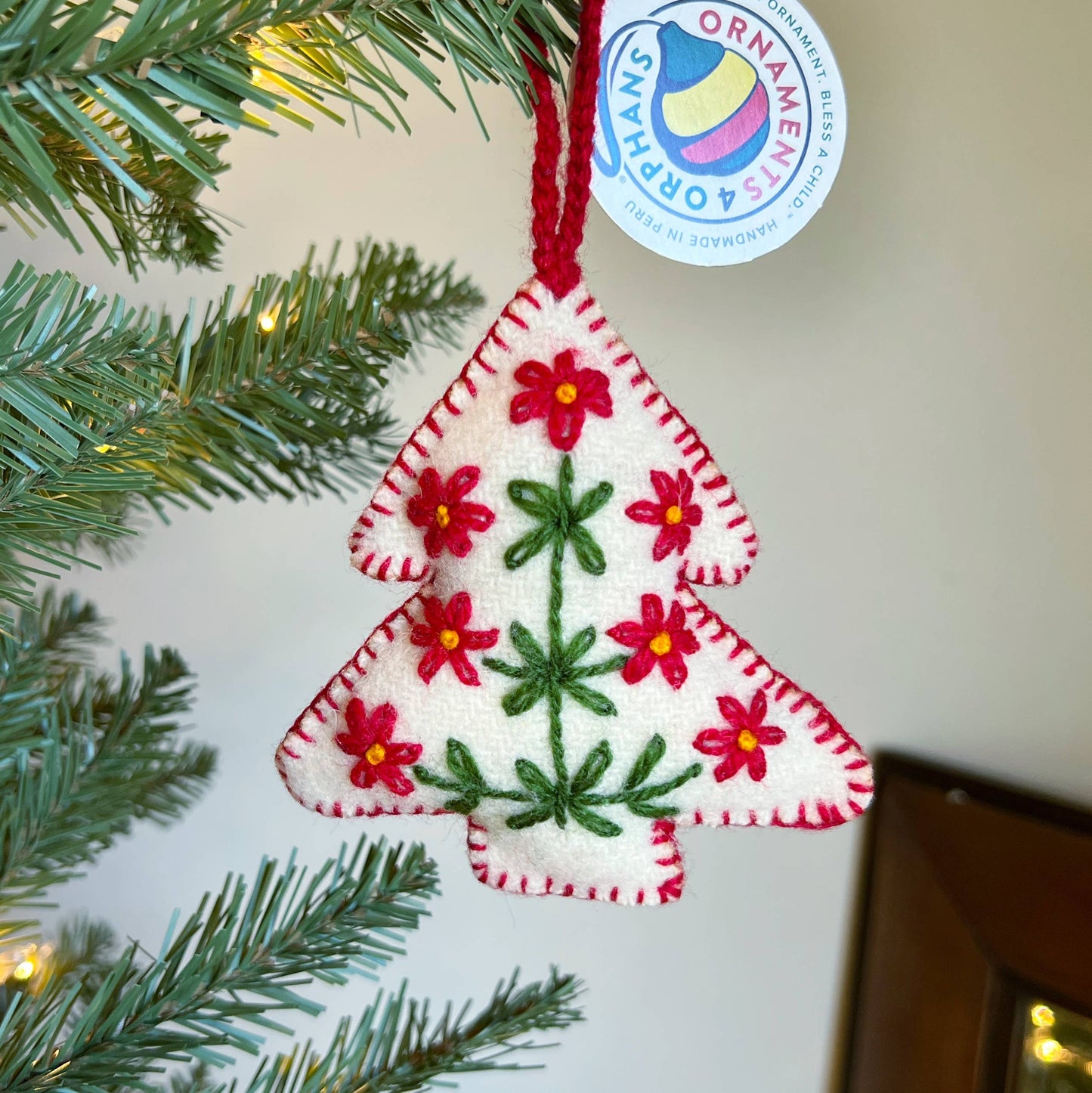 Embroidered Ornament; White Christmas Tree (Handmade)