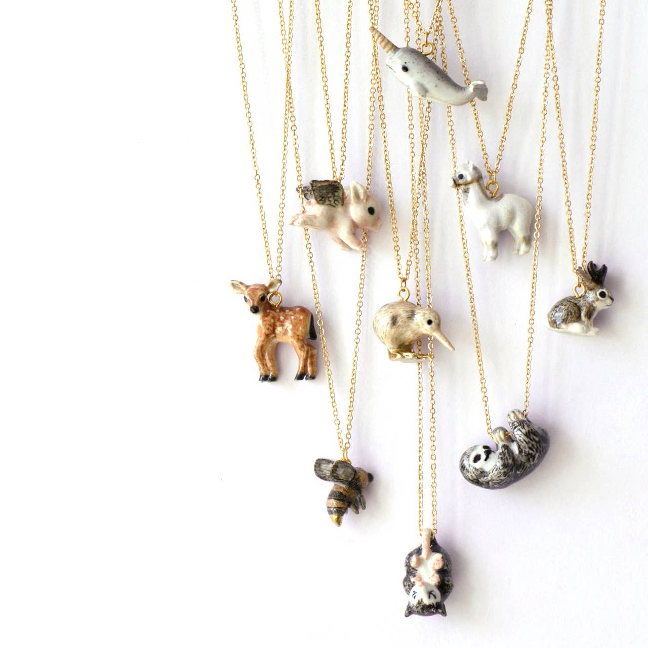 Necklace; Baby Giraffe By Camp Hollow (Hand-Painted Porcelain, 24k Gold Steel Chain)