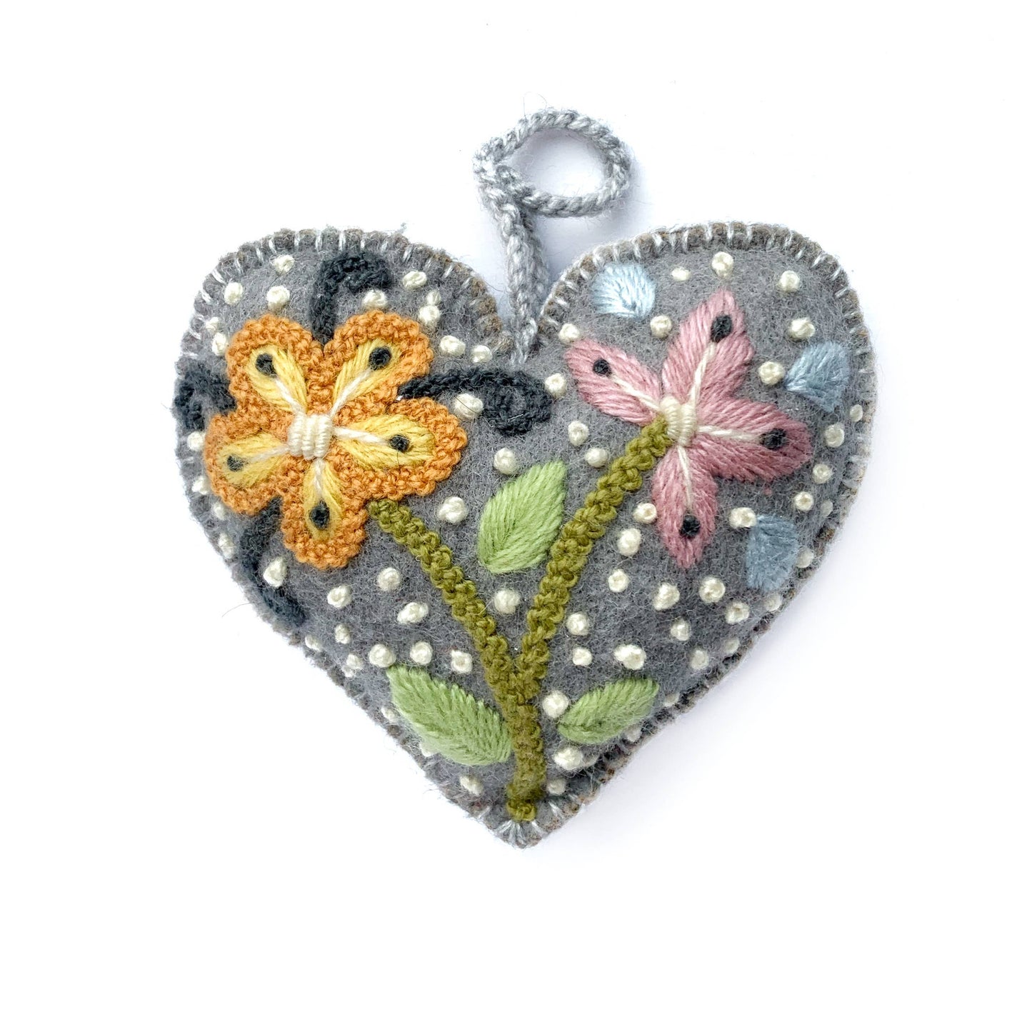 Embroidered Ornament; Colorful Hearts (Handmade)