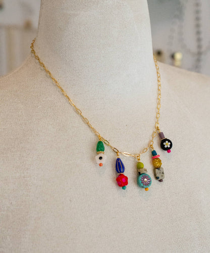 Necklace; Piper Charm (Bright Multi-Color Beads, Gold Plated Link Chain) By Jill Makes