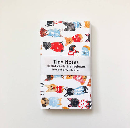 Tiny Note Card Set; Dogs in Sweaters (Set of 10 Flat Cards+Envelopes)