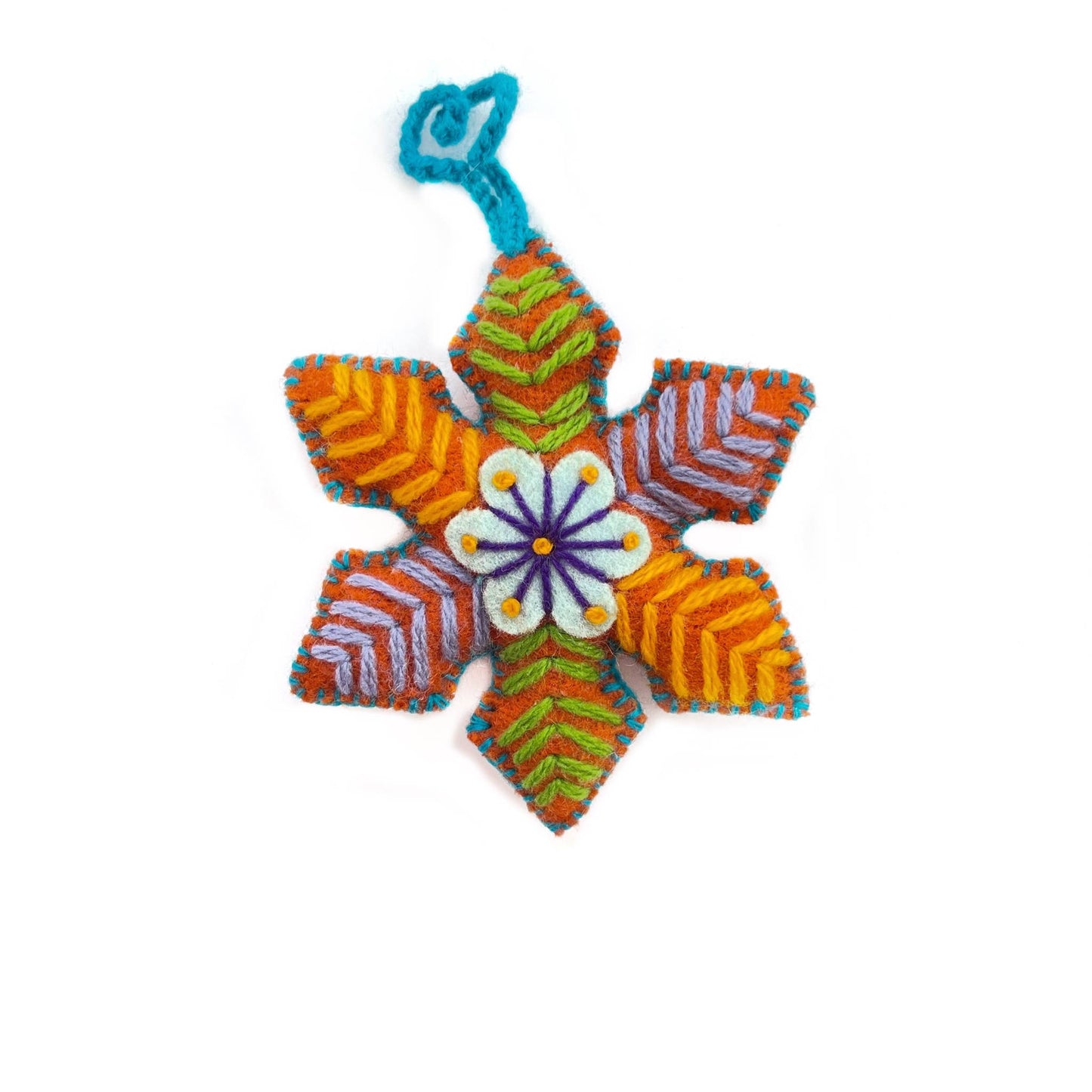 Embroidered Ornament; Colorful Pointed Snowflakes (Handmade)