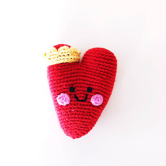 Crochet Rattle; Friendly Heart, Red (Handmade Plush Toy)