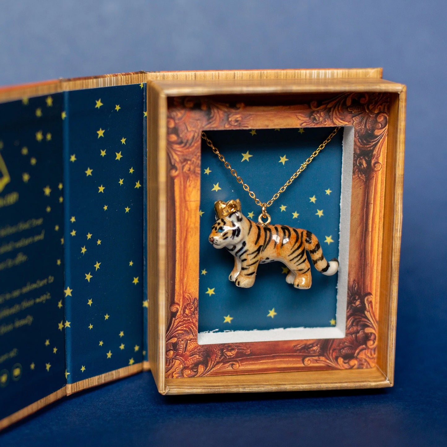 Necklace; Tiger King By Camp Hollow (Hand-Painted Porcelain, 24K Gold Steel Chain)