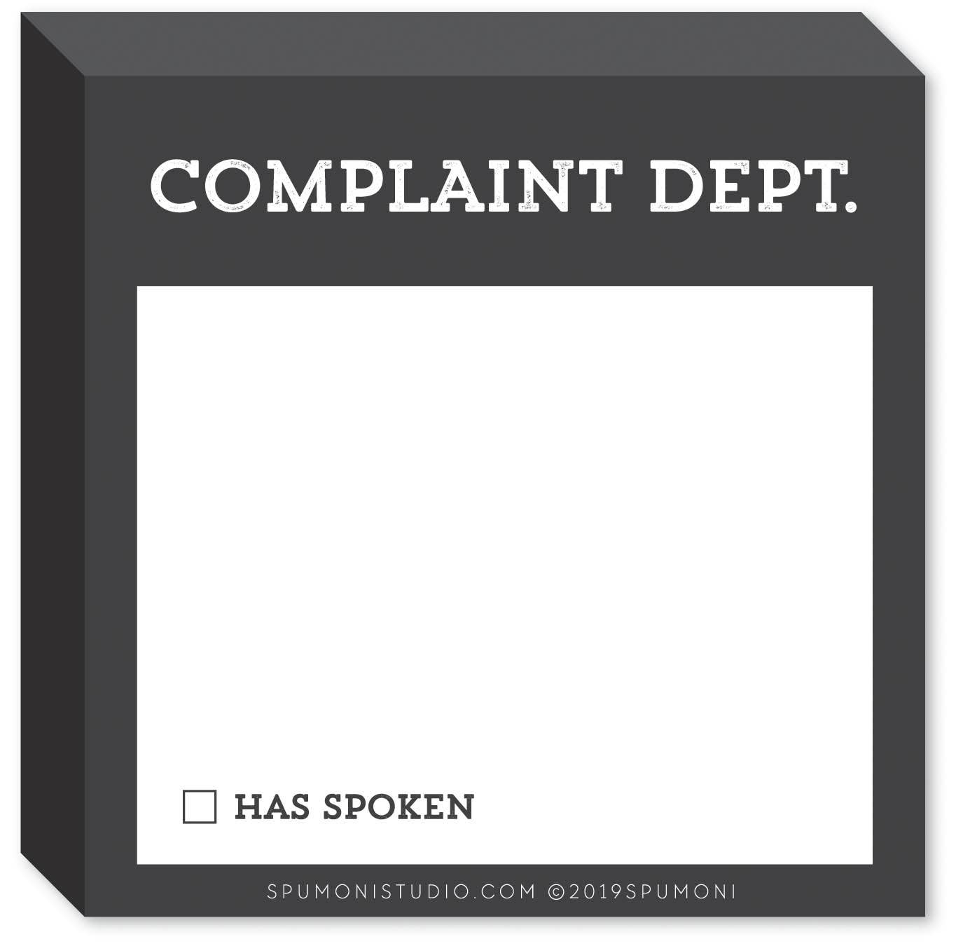 Memo Sticky Notepad; Complaint Dept. (Black, 270 Sheets)