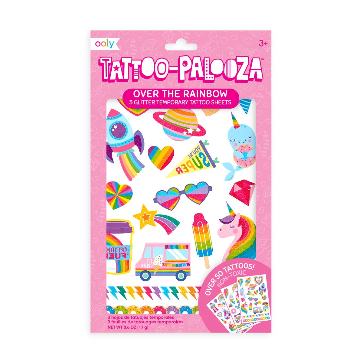 Ooly Tattoo Palooza Temporary Glitter Tattoos: Over The Rainbow (3 Sheets)