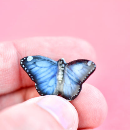 Necklace; Blue Butterfly By Camp Hollow (Hand-Painted Porcelain, 24k Gold Steel Chain)