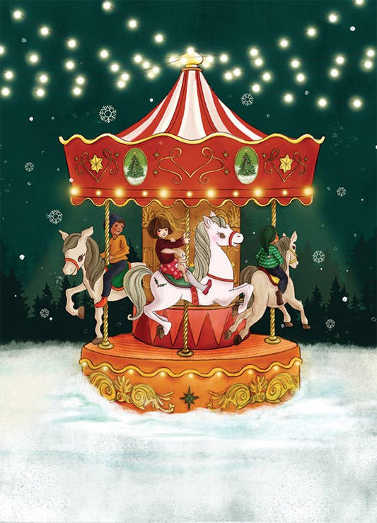 Postcard; Christmas Carousel By Belle & Boo Ltd (Vintage Colors)