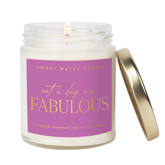 Soy Candle; Not A Day Over Fabulous 9oz (Gold Foil, 40+hrs Burn Time) By Sweet Water Decor