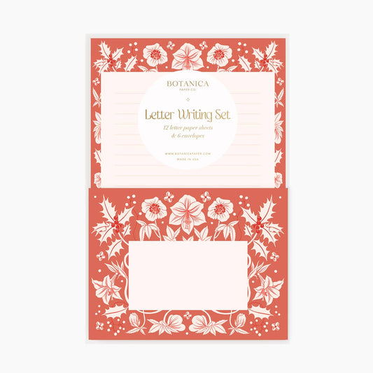 Letter Writing Set; Winter Botanicals (Red) By Botanica Paper Co. (12 Letters + 6 Envelopes)