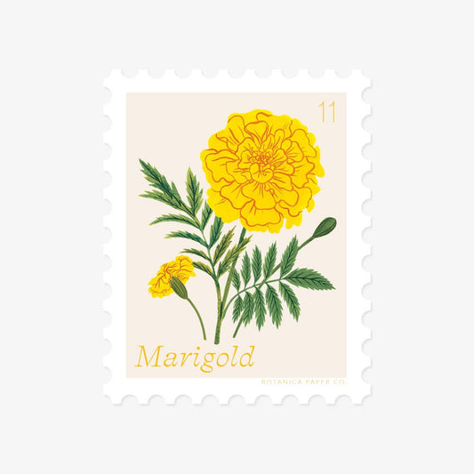 Vinyl Stamp Sticker; Marigold, November Flower By Botanica Paper Co.