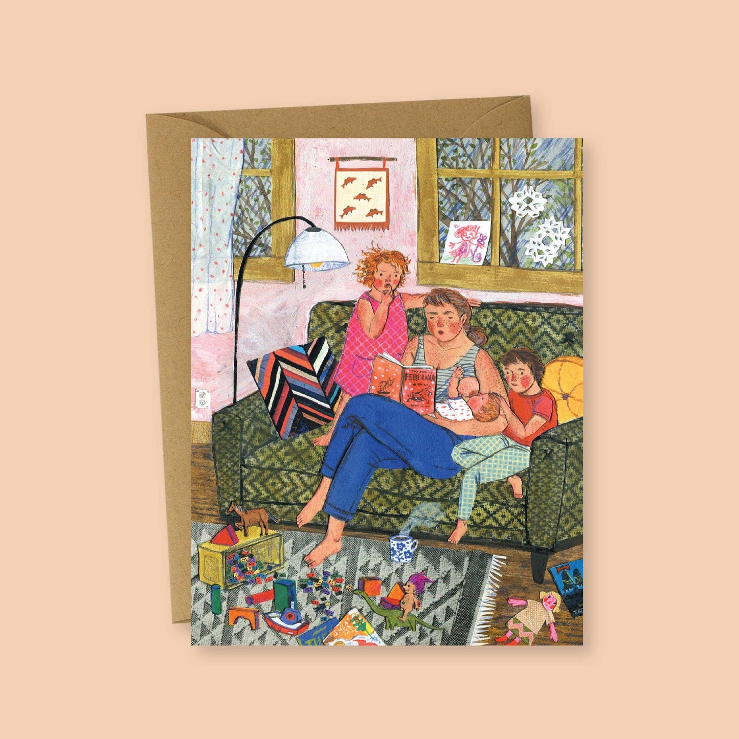Greeting Card; Rainy Day Reading By Phoebe Wahl