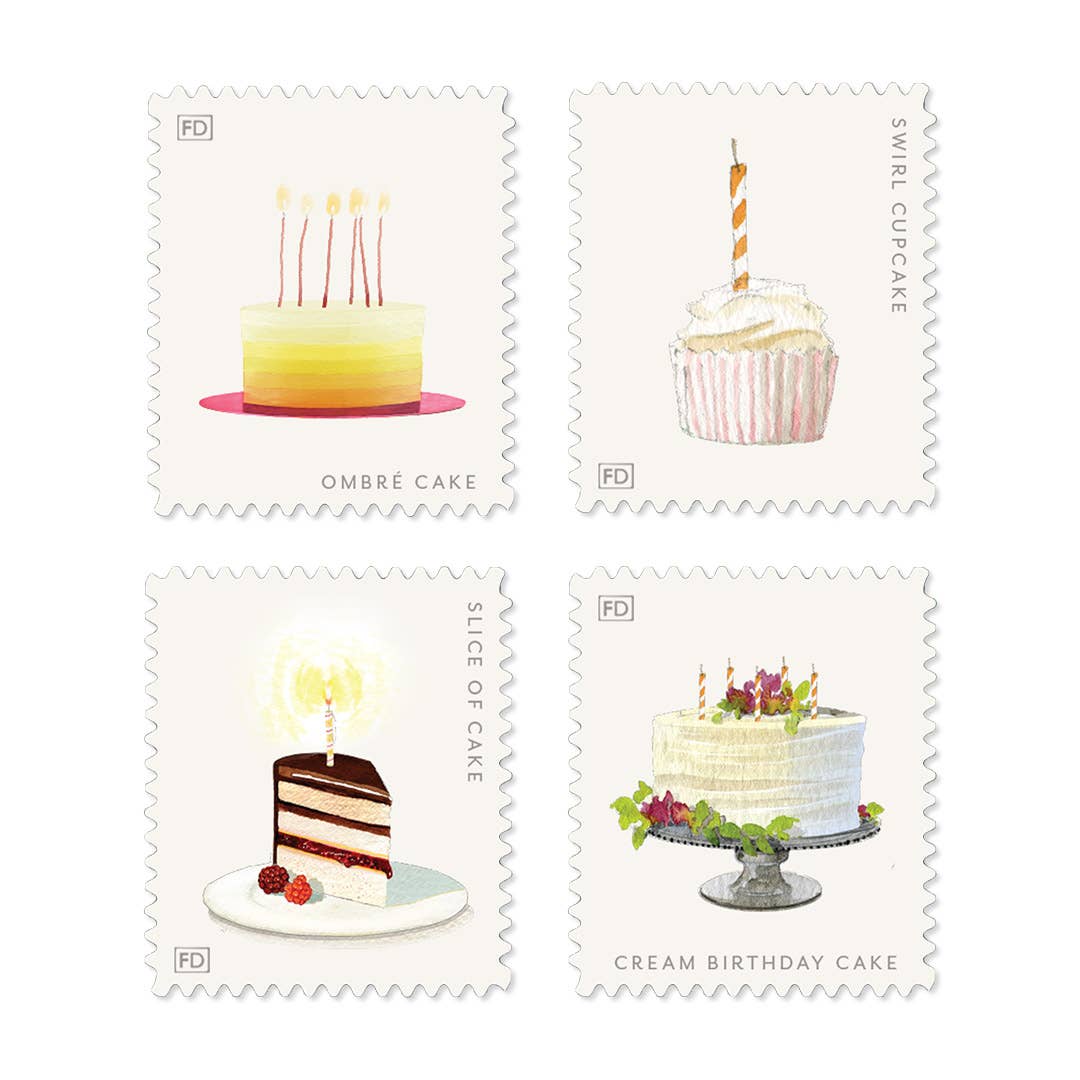 Decorative Label Set; Birthday Cakes (36 Labels)