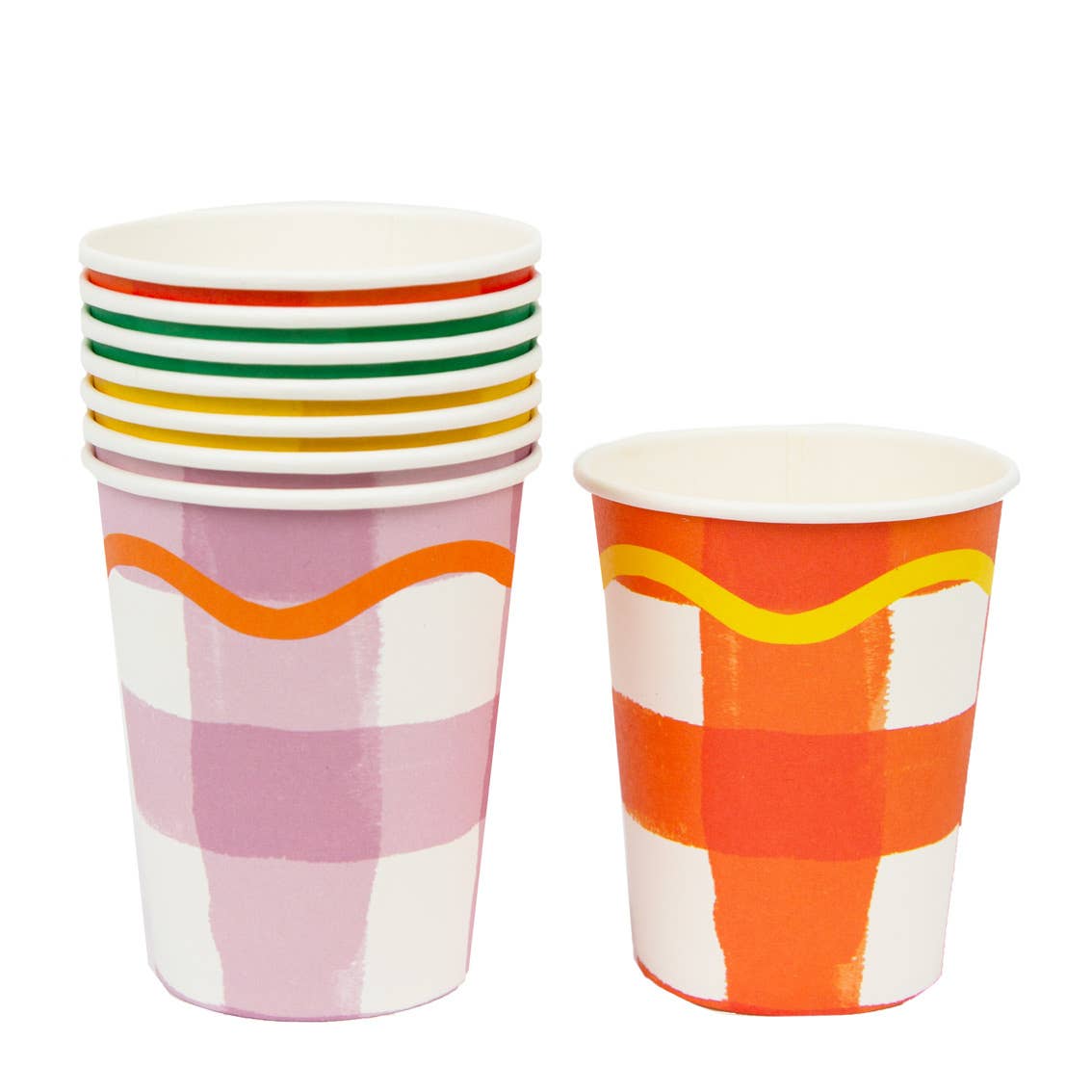 Party Cups; Gingham Colorful (8 Cups, 9oz)