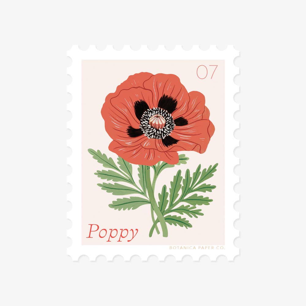 Vinyl Stamp Sticker; Poppy, July Flower By Botanica Paper Co.