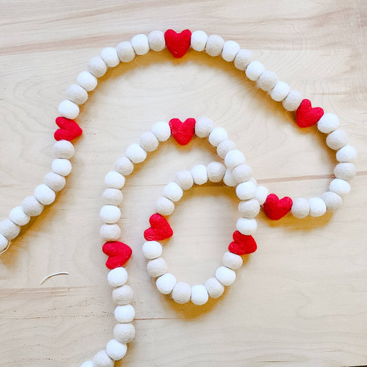 Wool Felt Garland; Red & White Heart (Handcrafted)