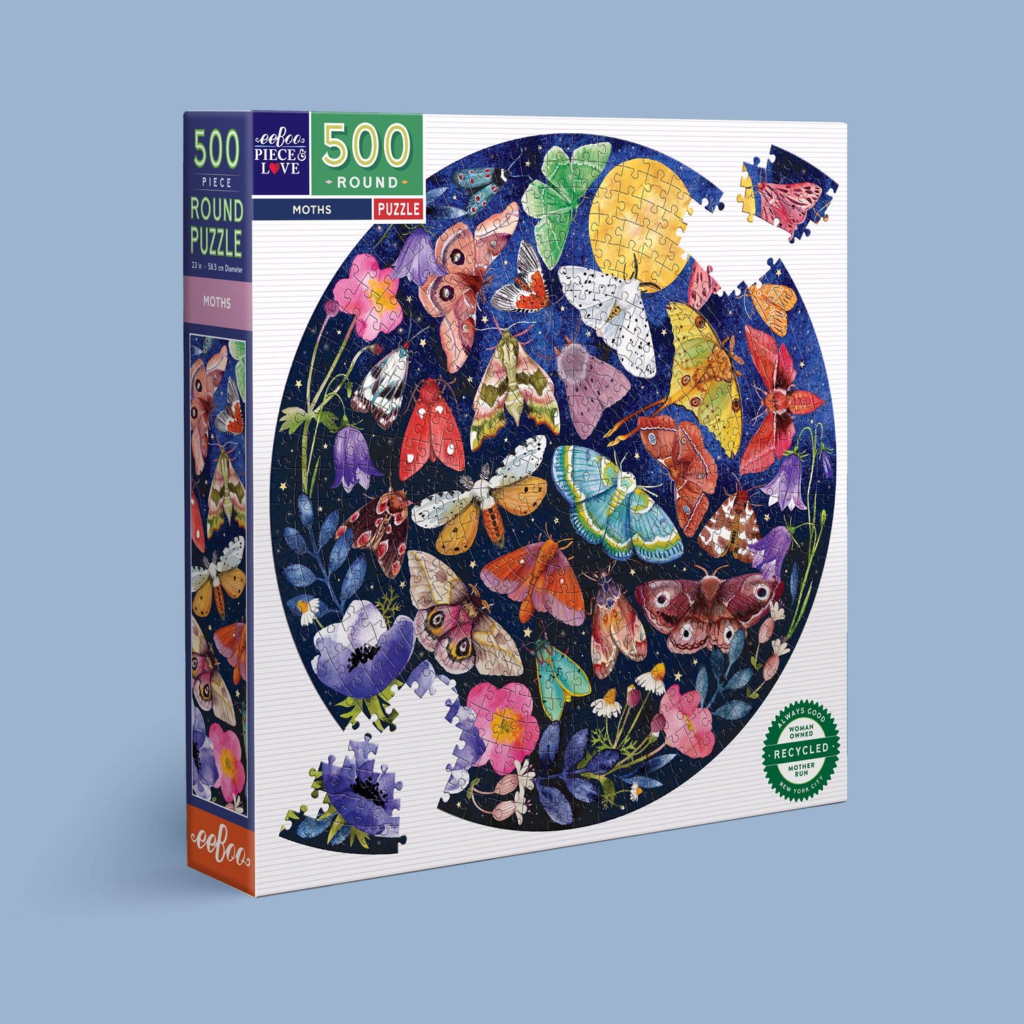 Eeboo Jigsaw Puzzle (500 Piece Round; Moths)