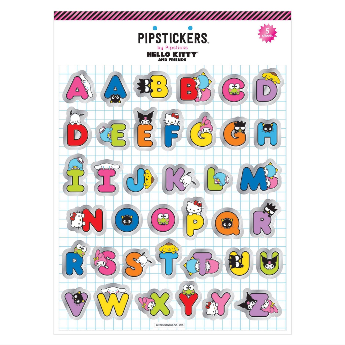 Pipsticks Sticker Sheet; Hello Kitty And Friends Hide & Seek Big Alphabet Stickers (5 Sheets)