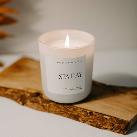 Soy Candle; Spa Day 15 oz (Matte Jar, 70+hrs Burn Time) By Sweet Water Decor