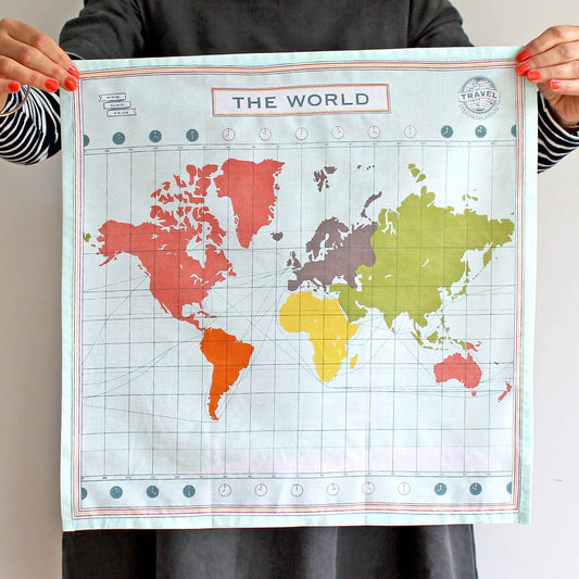 Handkerchief Pocket Square Bandana; Map of The World By Sukie (100% Cotton)