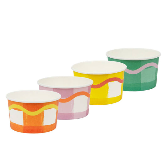 Paper Ice Cream Tubs; Gingham Colorful (8 Cups)