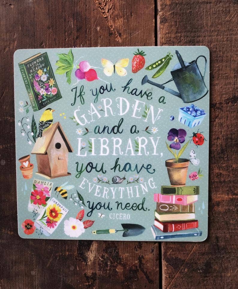 Vinyl Sticker; Garden and a Library