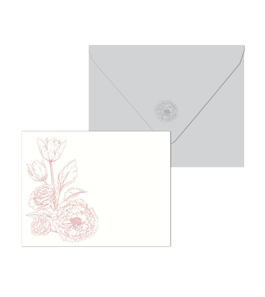 Letterpress Boxed Card Set; Peach Bouquet (Set of 10)