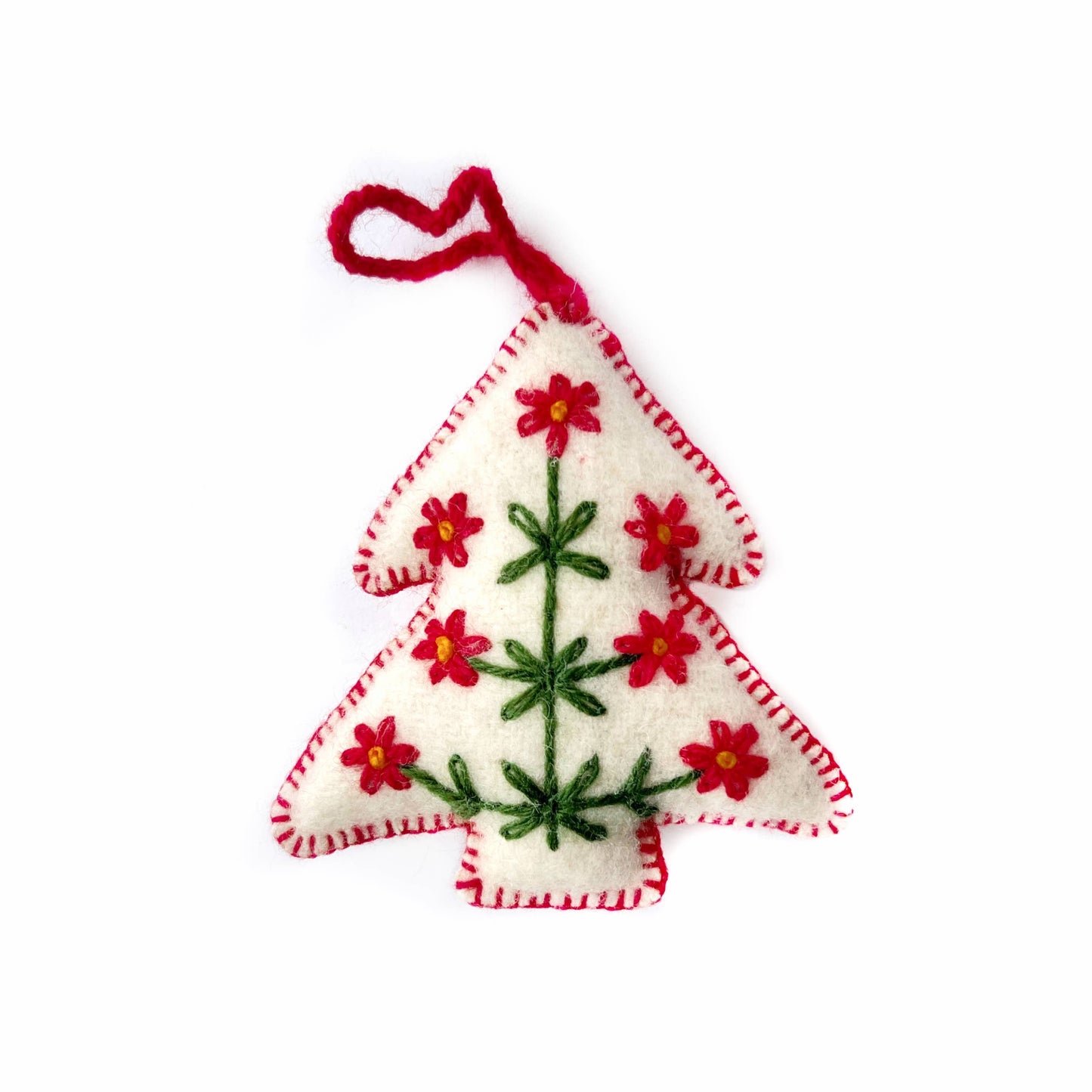 Embroidered Ornament; White Christmas Tree (Handmade)