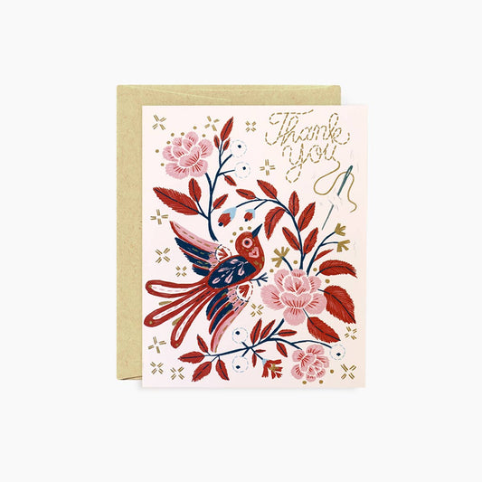 Thank You Card; Folk Embroidery By Botanica Paper Co.